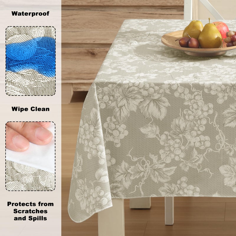 Lintex Home Bargains Plus 52 x 70 Inch Rectangle Vinyl Tablecloth with Flannel Backing, Traditional Grapevine Print, Waterproof Indoor Outdoor Dining Room, Party and Banquet Table Cover, Ivory - Image 3